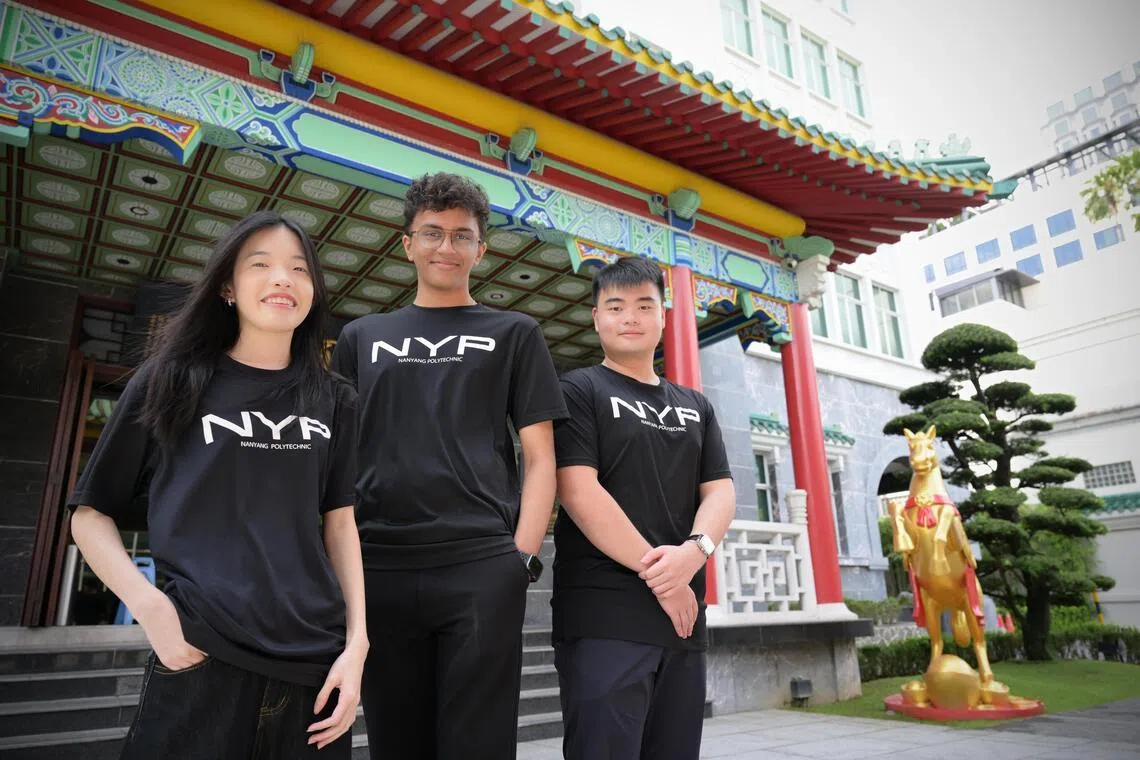 Nanyang Polytechnic School of Information Technology graduates (from left) Toh Zheng Yu, Prakhar Trivedi and Joon Jun Han, who are co-founders of ArchAIve – an AI-powered tool that digitises handwritten Chinese documents and calligraphy.