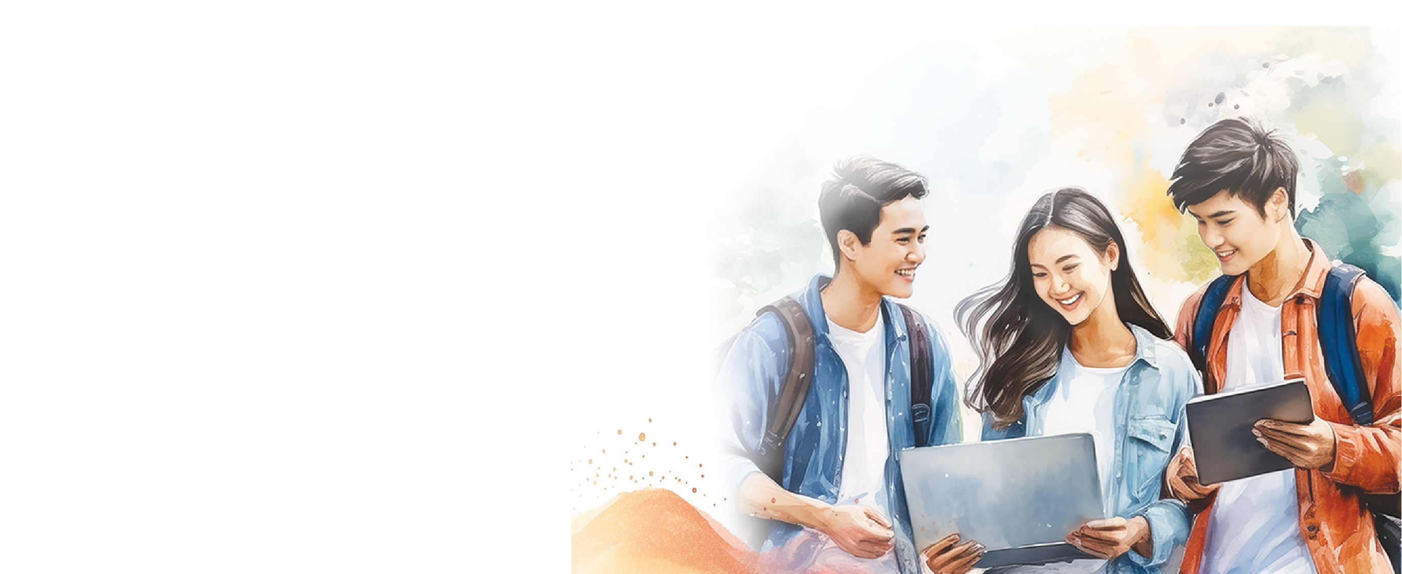 Illustration of three students looking at reading materials