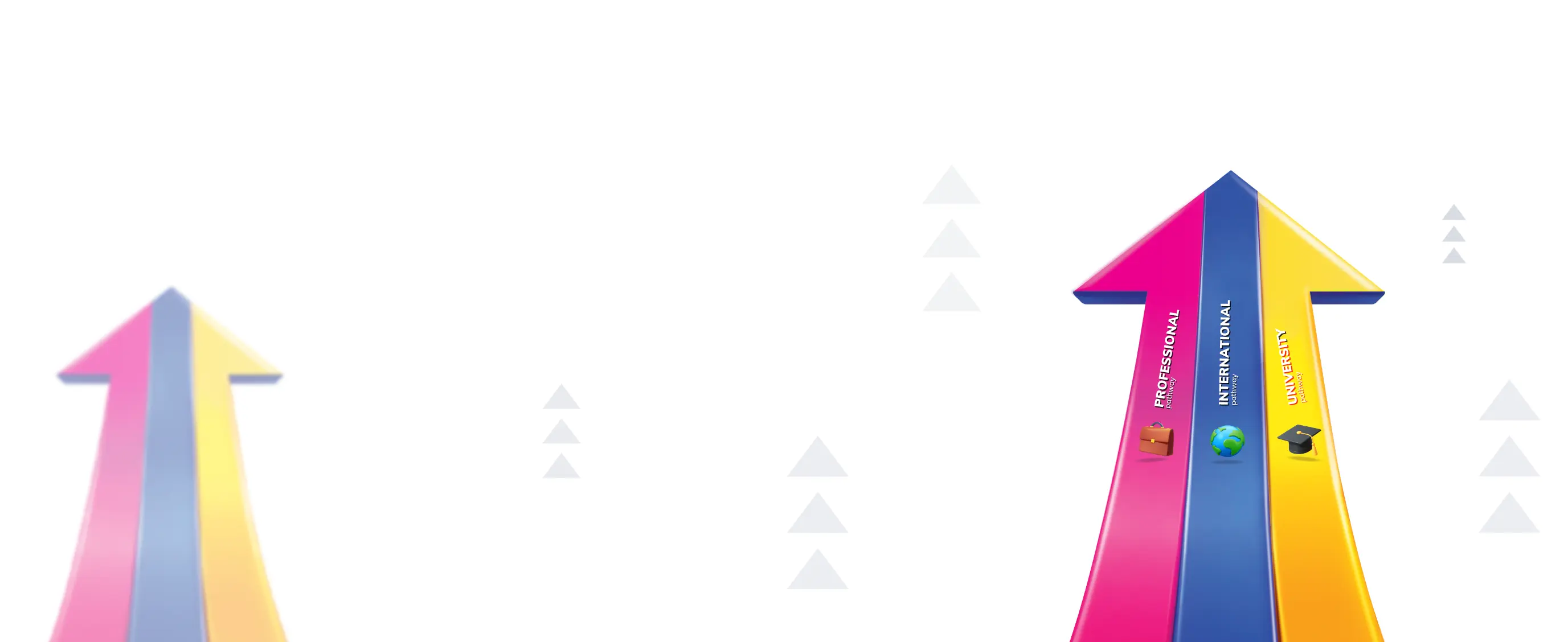 An arrow with three colours moving upwards.
