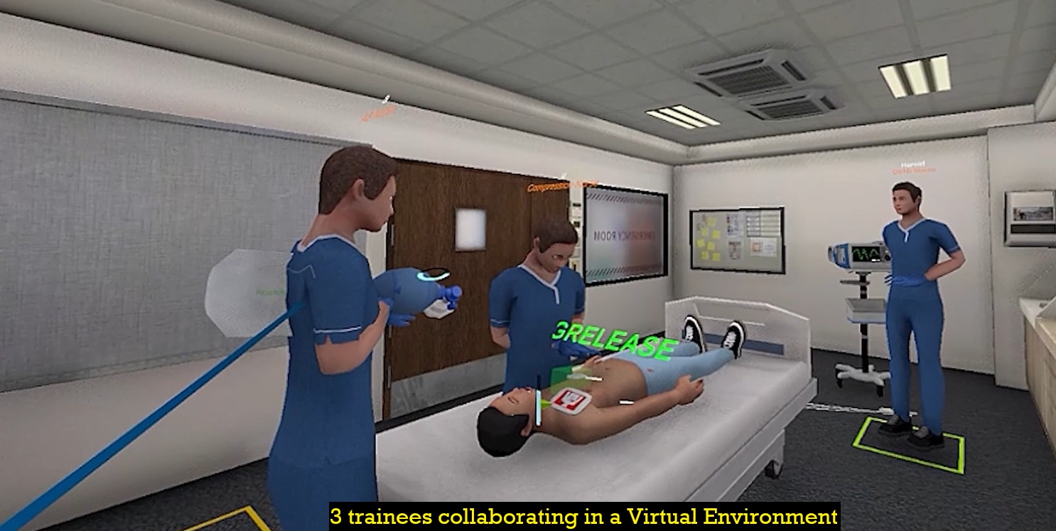 3 trainees collaborating in a Virtual Environment