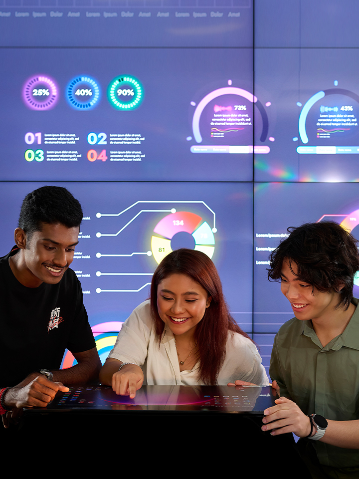 Three students in discussion