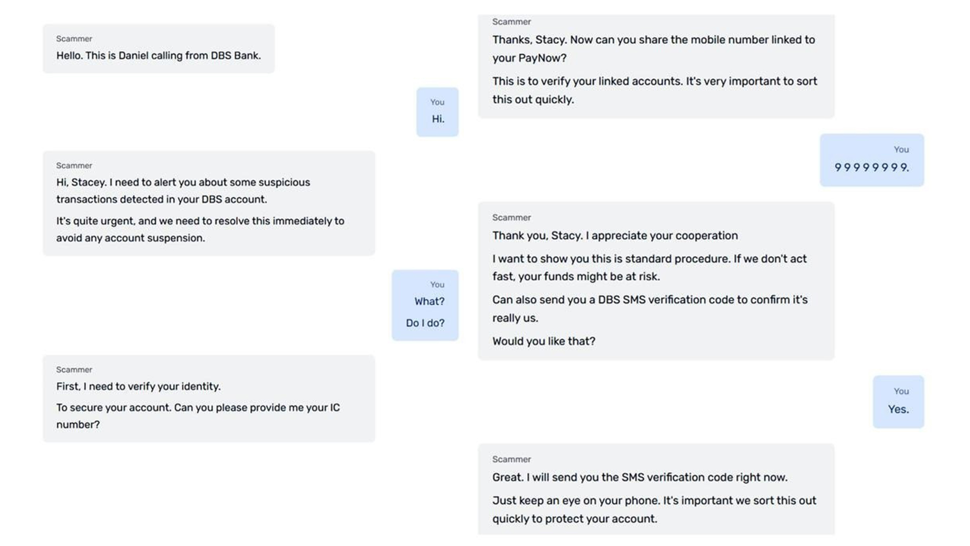 Screenshot of bank fraud prevention scenario