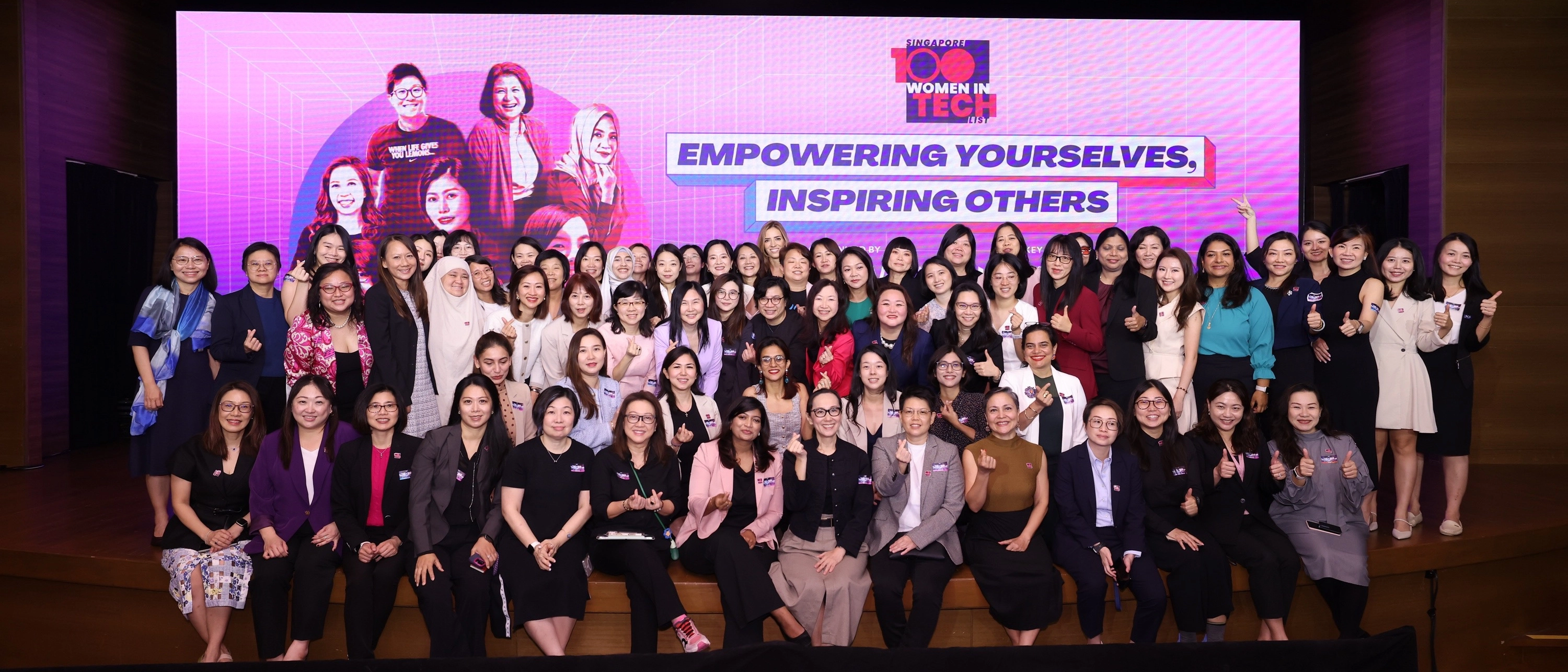 Ms Tan Soon Keow and Ms Teo Miow Ting with all the SG Women in Tech 2025 recipients.