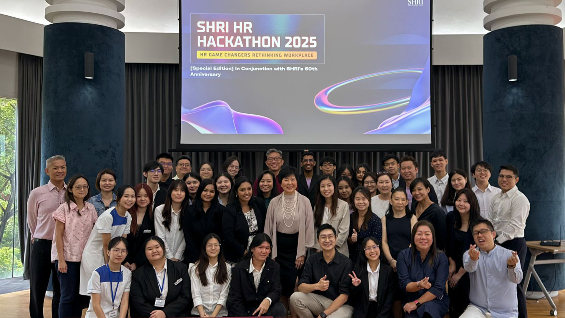 Group photo of Team NYP with SHRI President Low Peck Kem and fellow IHL competitors. 