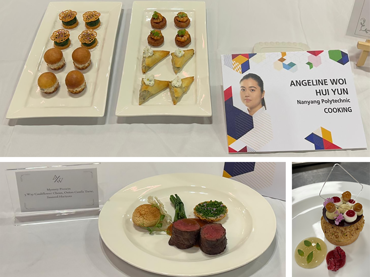 Angeline's creations of Canapés, Main Course, and Dessert