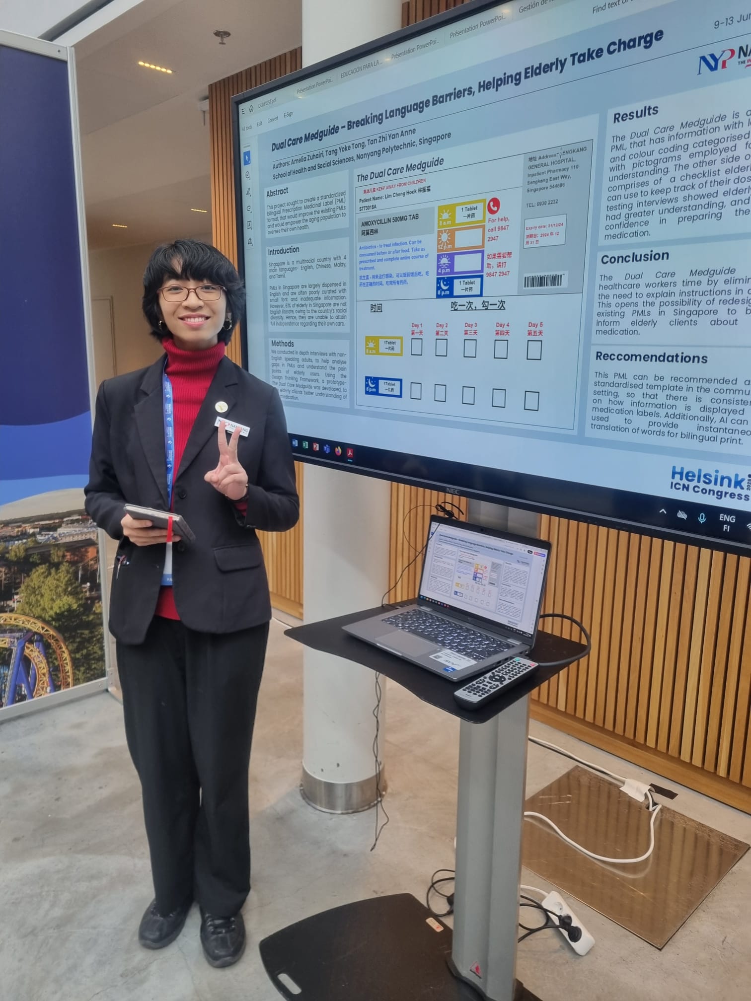 Amelia Zuhairi presented her innovation at the ICN Congress 2025 in Helsinki, Finland.